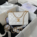 CHANEL FLAP BAG 22 IN WHITE CALFSKIN WITH DOUBLE GOLD BALL