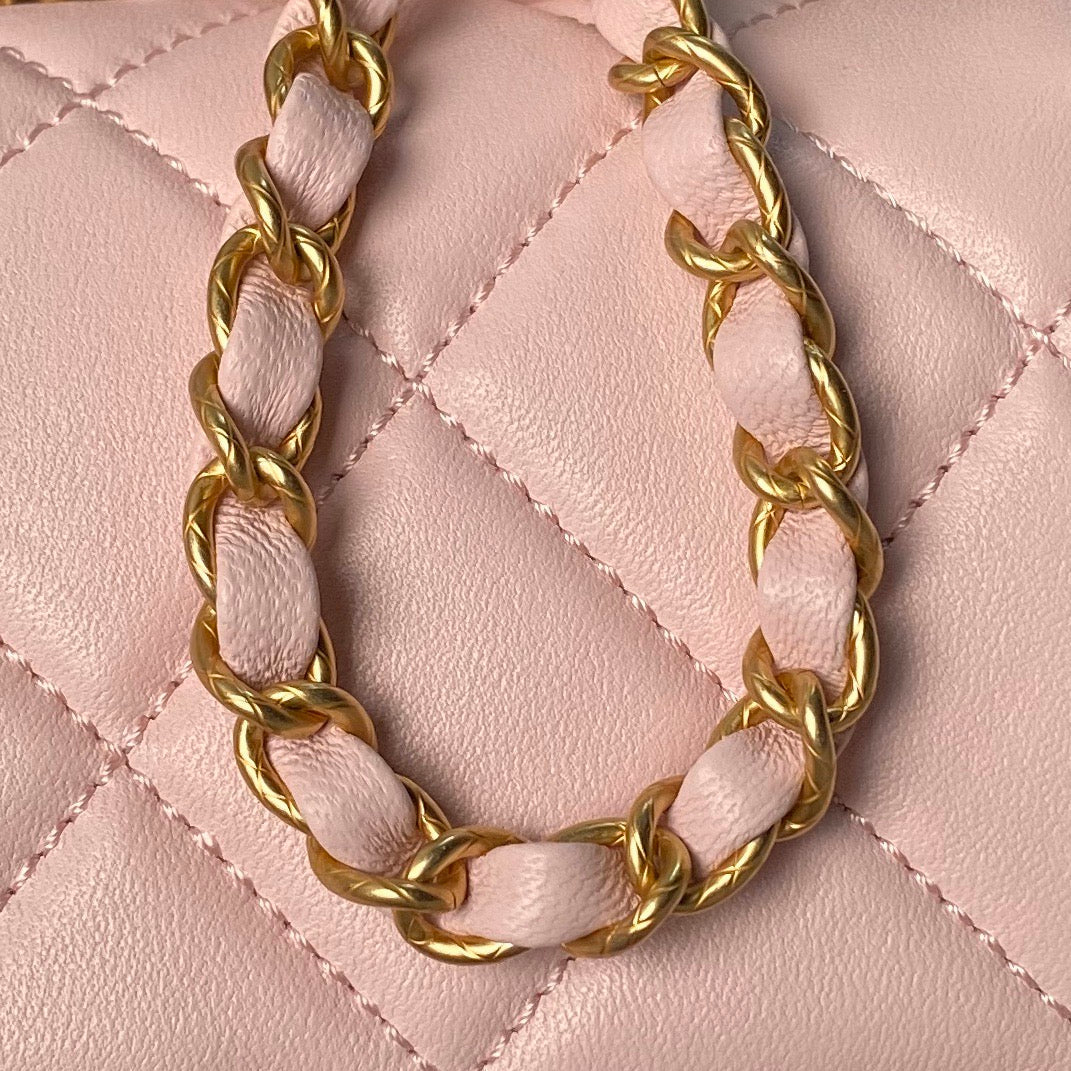 CHANEL 25S FLAP BAG 21 CM IN LIGHT PINK LAMBSKIN WITH TOP HANDLE