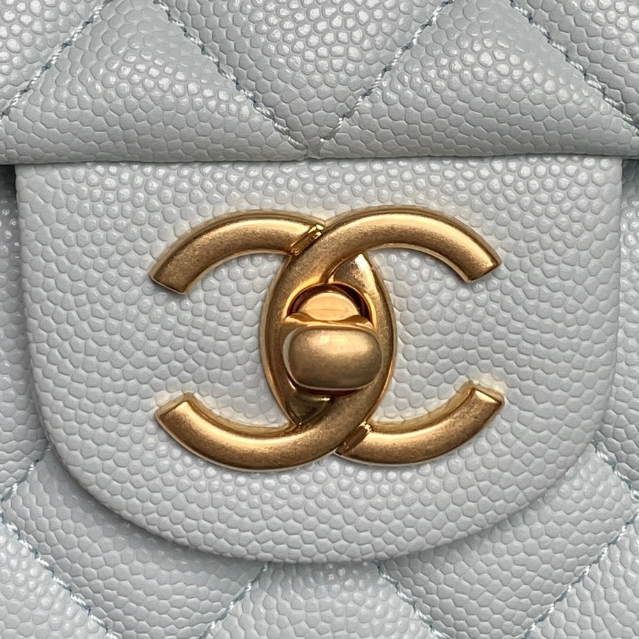 CHANEL 25S FLAP BAG 22 IN LIGHT BLUE CALFSKIN GOLD HARDWARE