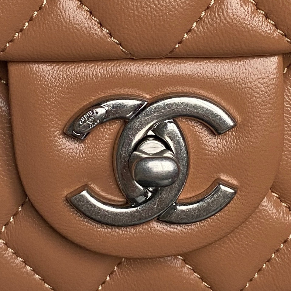 CHANEL 25S FLAP BAG 23 IN DARK CARAMEL CALFSKIN SILVER HARDWARE