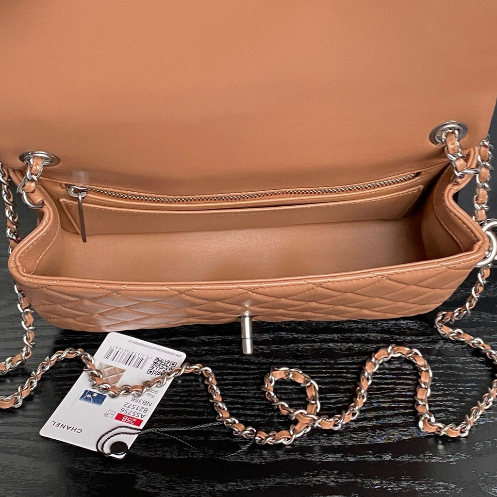 CHANEL 25S FLAP BAG 23 IN DARK CARAMEL CALFSKIN SILVER HARDWARE
