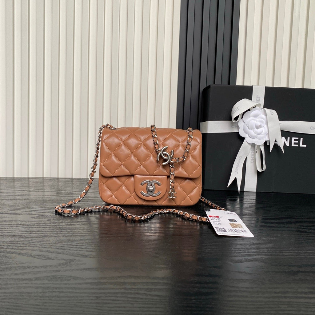 CHANEL 25S MINI FLAP BAG 18 IN DARK CARAMEL CALFSKIN
