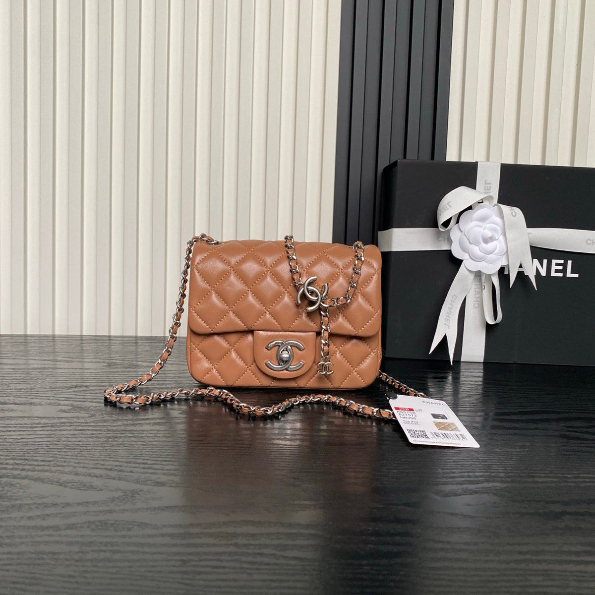 CHANEL 25S MINI FLAP BAG 18 IN DARK CARAMEL CALFSKIN