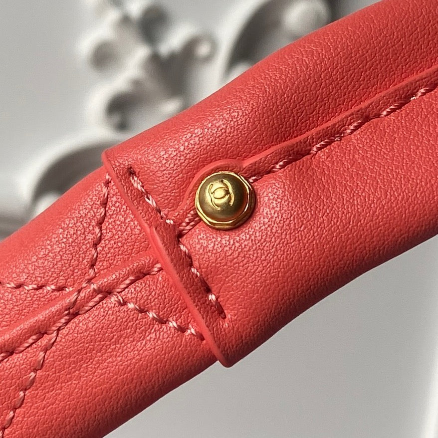 CHANEL 25S HOBO BAG 45 IN CORAL RED LAMBSKIN