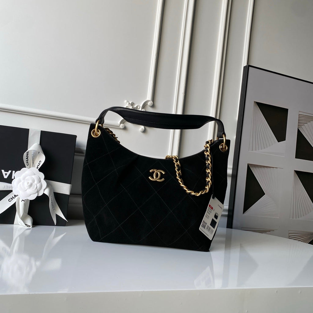 CHANEL 25S HOBO BAG 31 IN BLACK SUEDE WITH GOLD HARDWARE