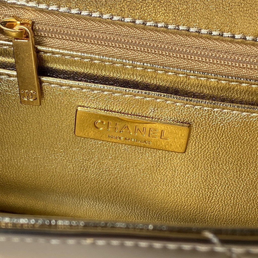 CHANEL 25S FLAP BAG 29 IN METALLIC GOLD CALFSKIN