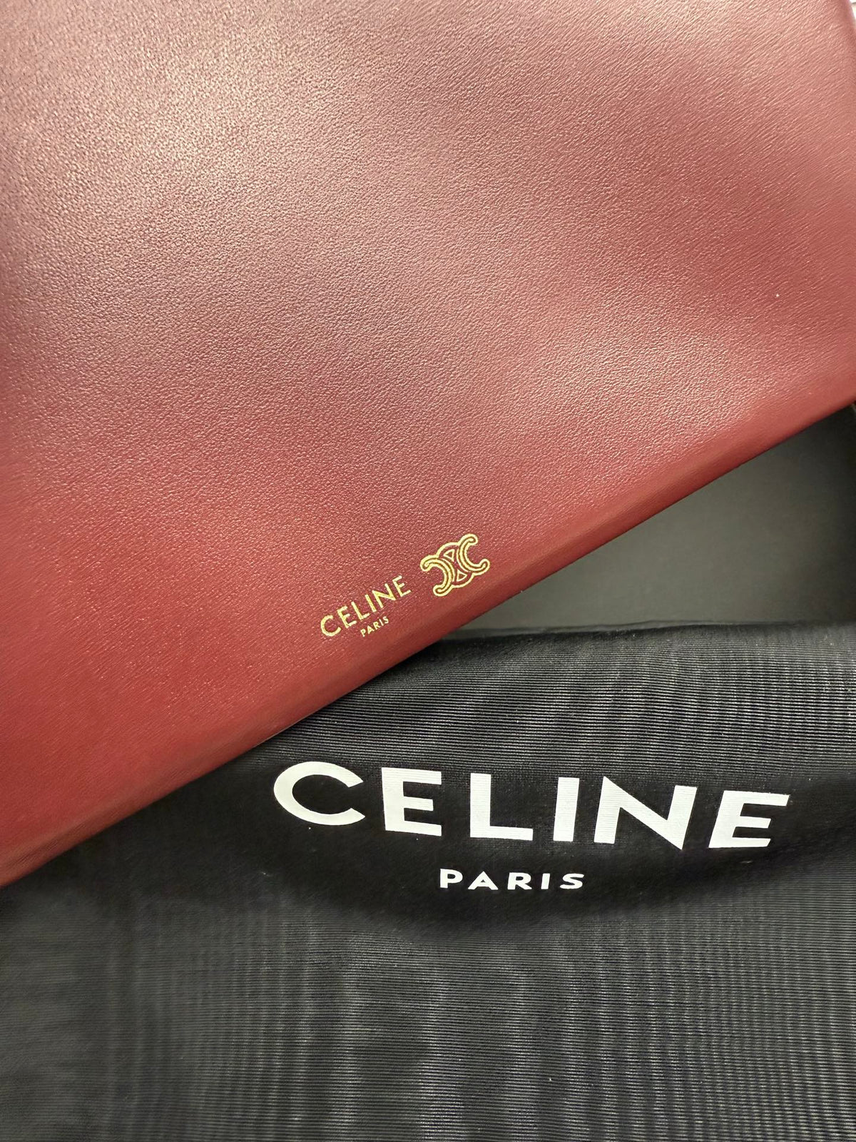 CELINE 25S TRIO FLAP 22MM IN DARK RED SMOOTH LAMBSKIN GOLD HARDWARE