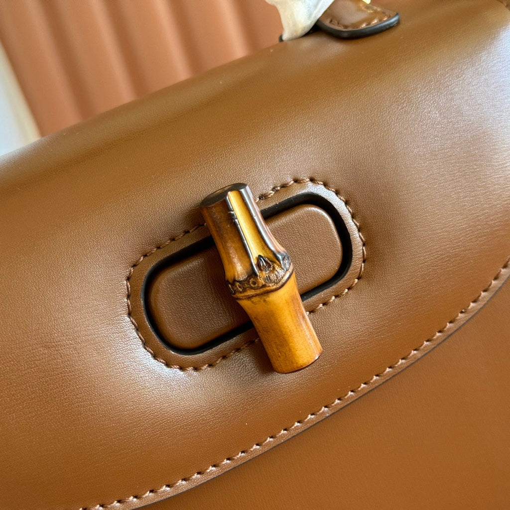 GUCCI BAMBOO MINI BAG 21 BROWN IN CALFSKIN