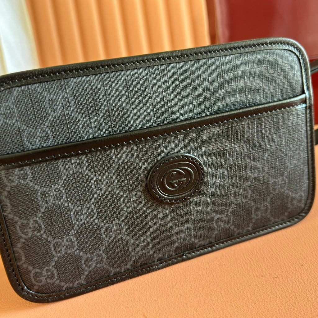 GUCCI MINI BAG 22 GREY AND BLACK WITH INTERLOCKING G IN CANVAS
