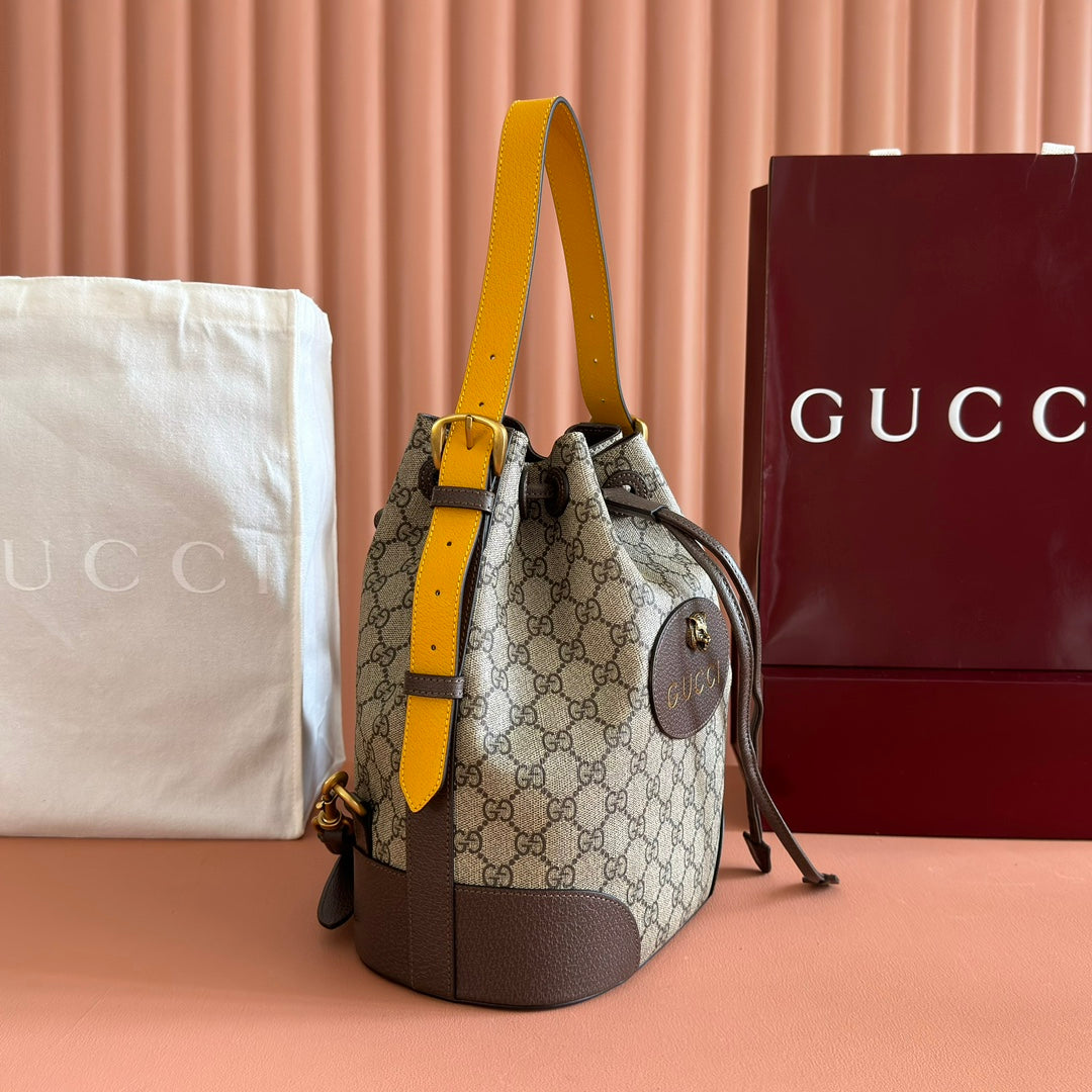 GUCCI DRAWSTRING BACKPACK TIGER HEAD 27 IN BROWN CANVAS