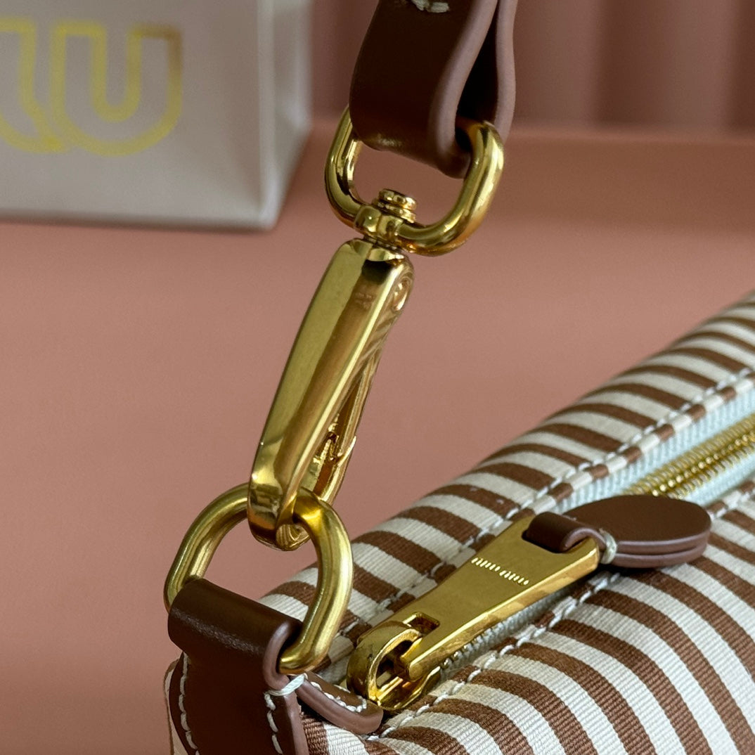 HOBO BAG 25 STRIPED WITH LOGO IN CANVAS GOLD HARDWARE
