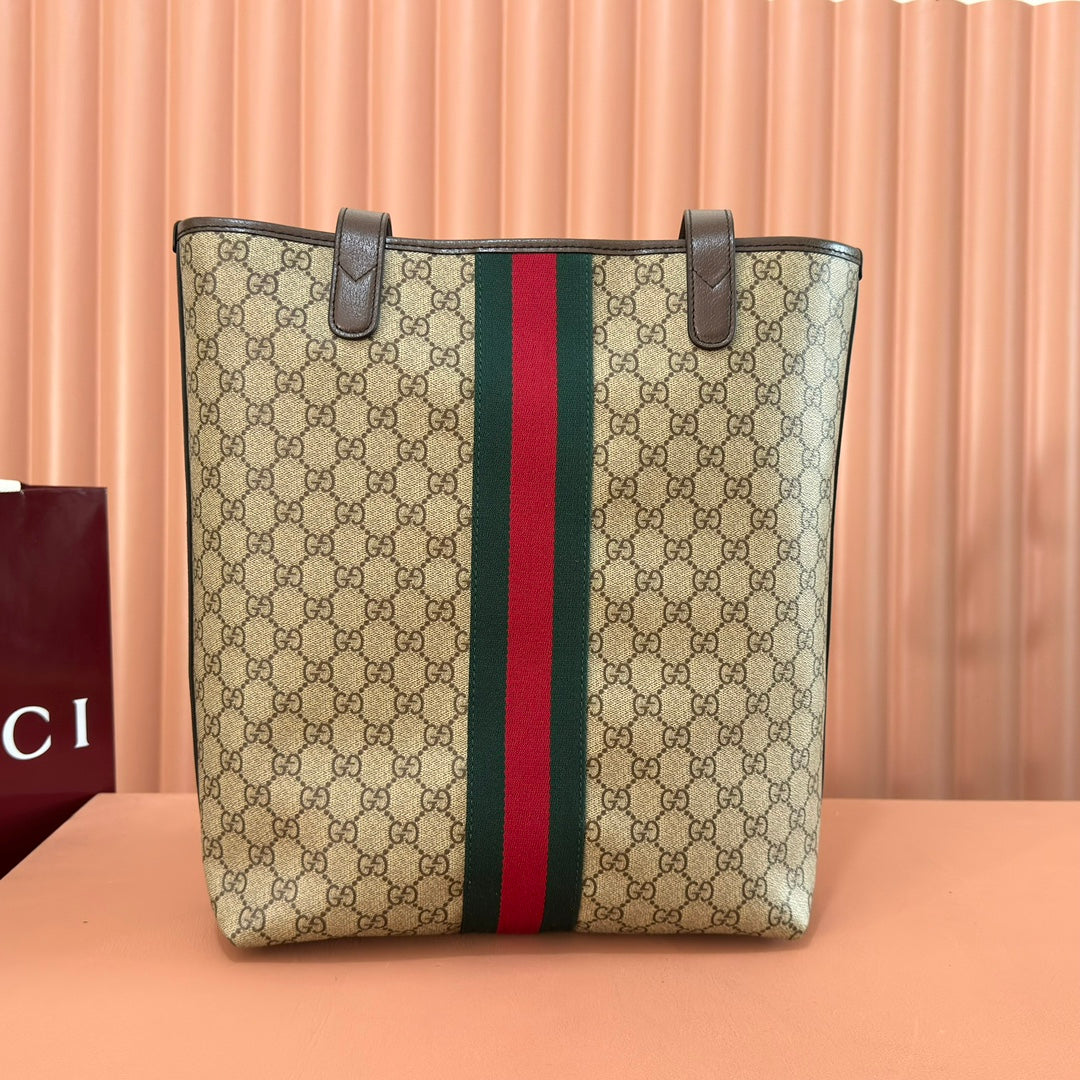 GUCCI 25S TOTE BAG 36 CM IN DARK BROWN MIX BEIGE LAMBSKIN WITH GOLD HARDWARE