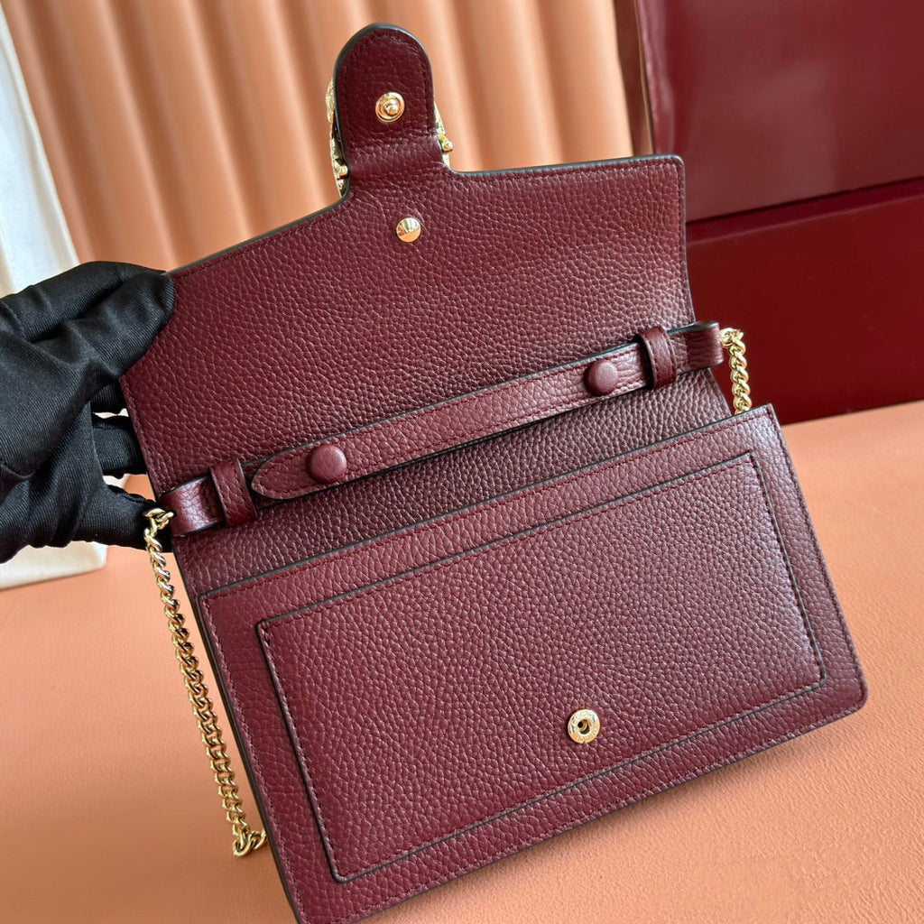 GUCCI 25S DIONYSUS WALLET ON CHAIN 20 IN ROSSO ANCORA CALFSKIN