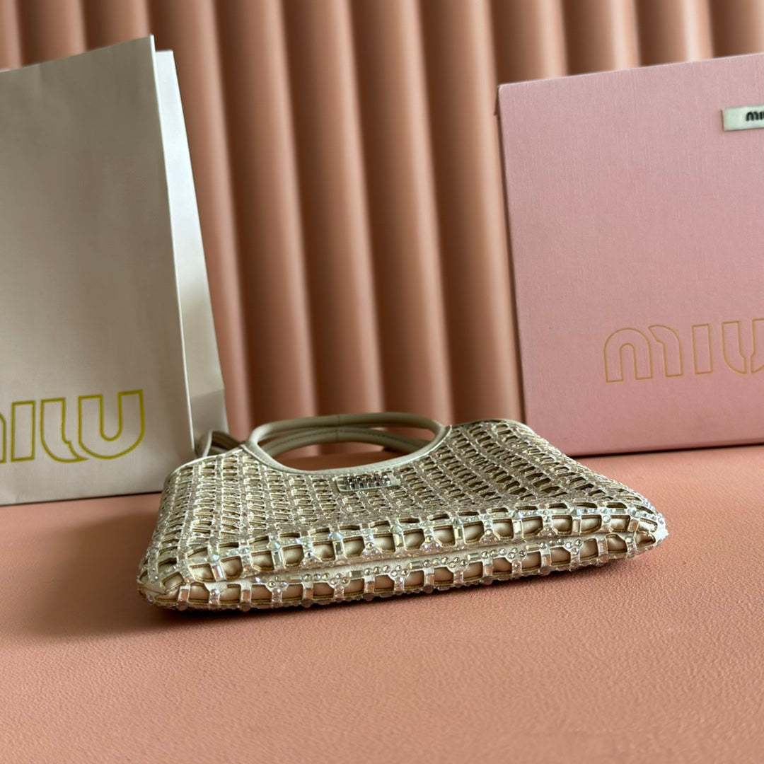 MIUMIU 26S CRYSTAL TOTE 24 BAG IN DARK BEIGE CALFSKIN