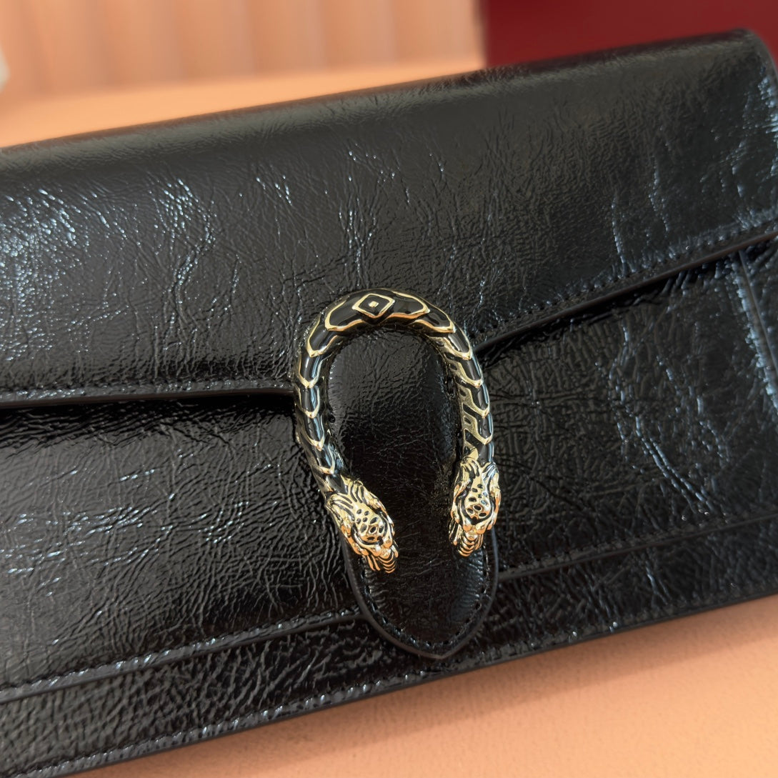 GUCCI 25S DIONYSUS WALLET ON CHAIN 20 IN BLACK GLOSSY CALFSKIN