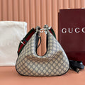 GUCCI 25S ATTACHE SHOULDER BAG 35 CM IN DARK BEIGE MIX BLACK CALFSKIN