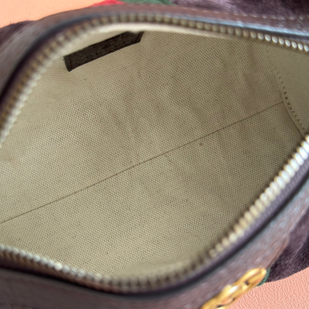 GUCCI 25S OPHIDIA MINI SHOULDER BAG 19 CM IN DARK CHOCOLATE BROWN SUEDE