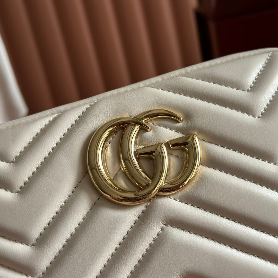 GUCCI 25S MARMONT BAG 24 IN CREAM WHITE CALFSKIN WITH GOLD HARDWARE