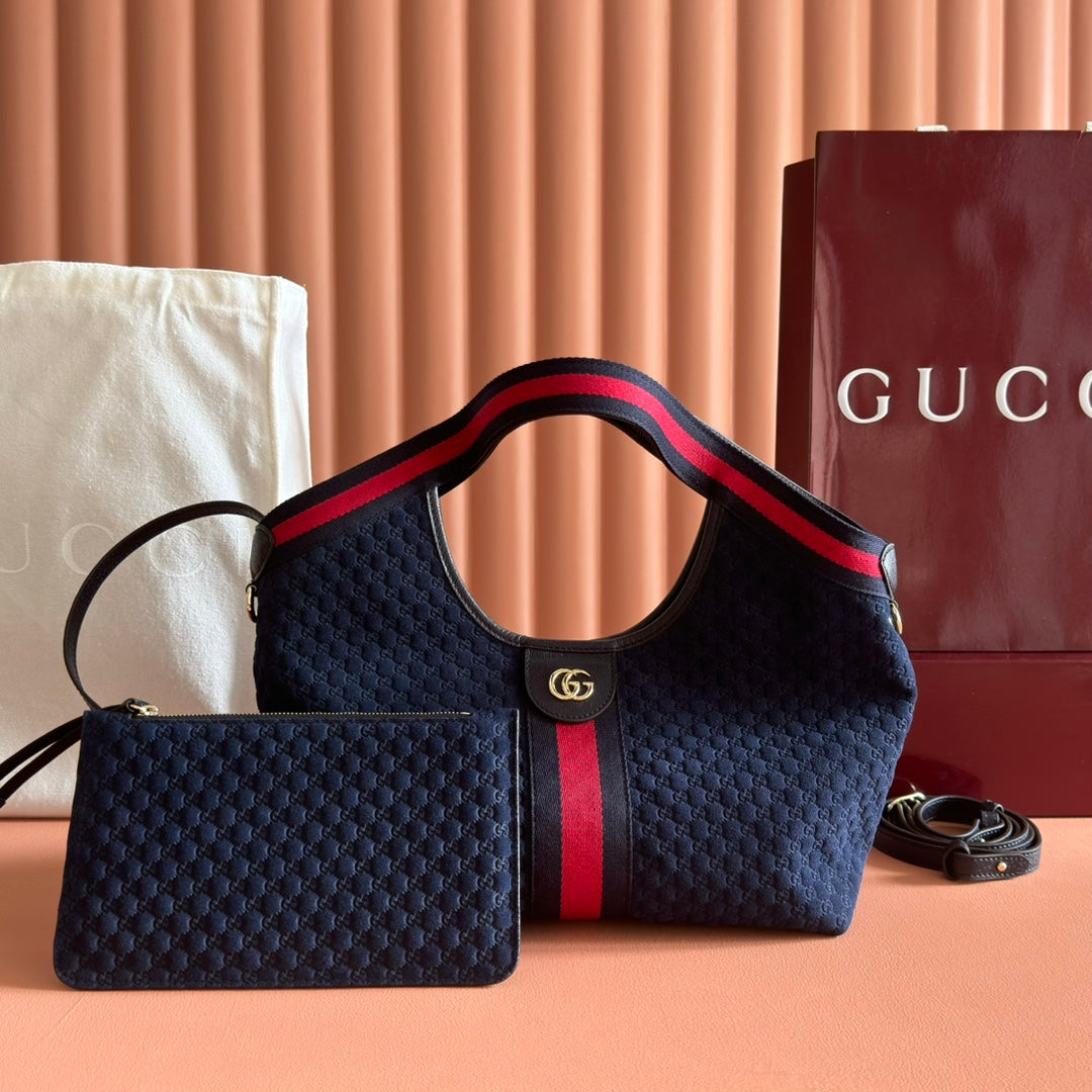 GUCCI 25S GIGLIO LARGE TOTE BAG 25 CM IN CHARCOAL GRAY CANVAS