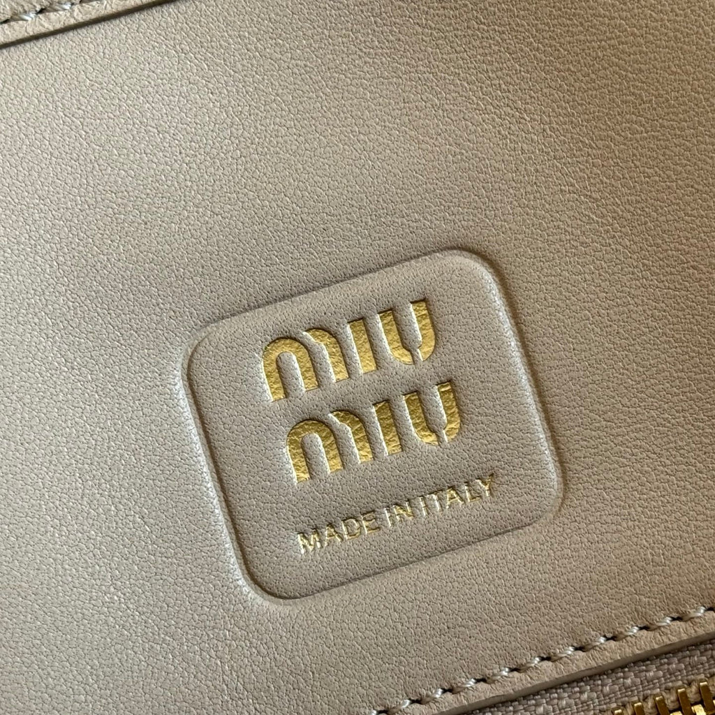 MIUMIU 26S BORSA AVENTURE BAG 44 IN DARK BEIGE LAMBSKIN GOLD HARDWARE