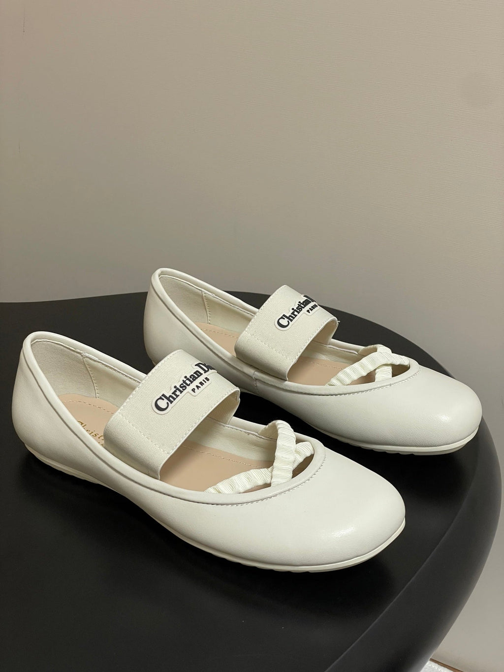 DIOR STRETCH BALLET FLATS 25S IN CREAM WHITE LAMBSKIN