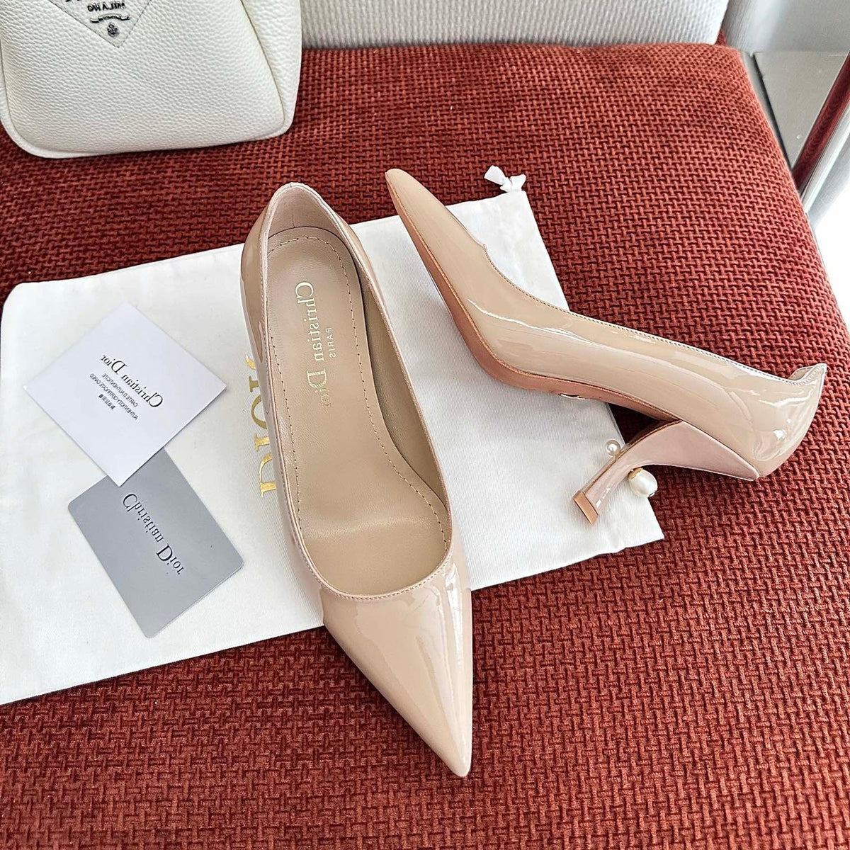 DIOR TRIBALES HIGH HEELS 80 MM 25S IN BEIGE GLOSSY LEATHER
