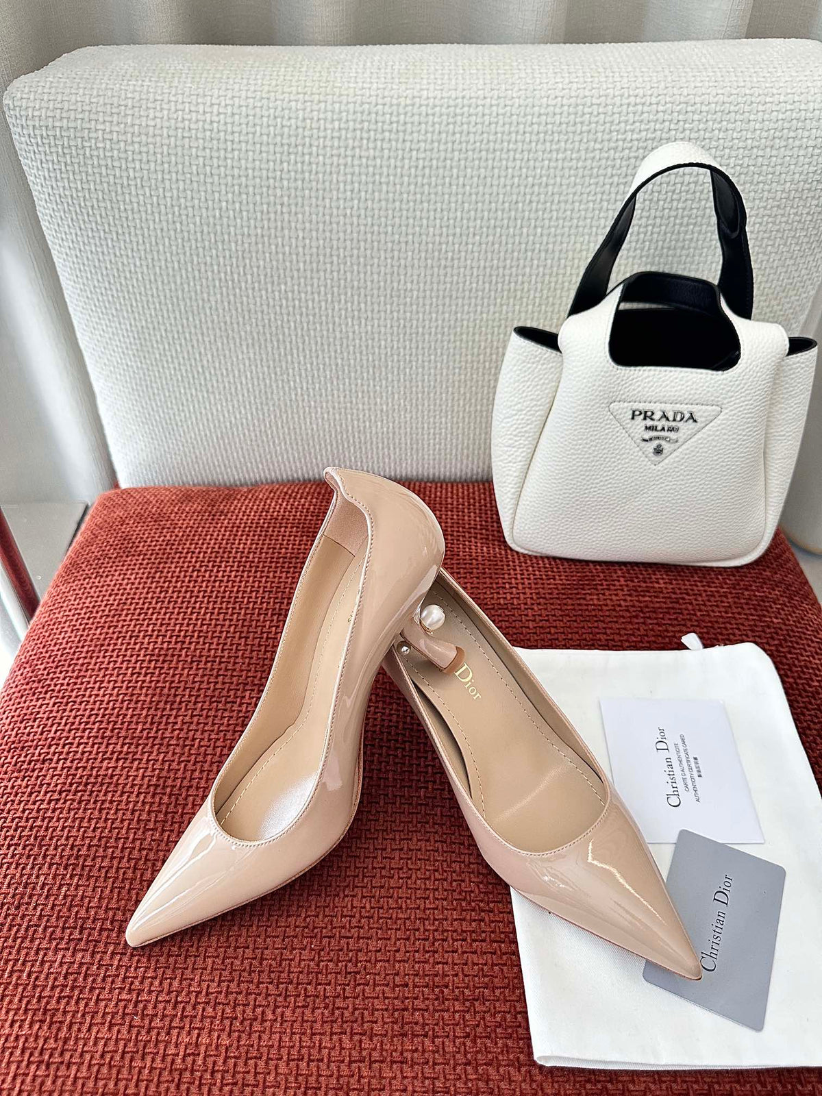 DIOR TRIBALES HIGH HEELS 80 MM 25S IN BEIGE GLOSSY LEATHER