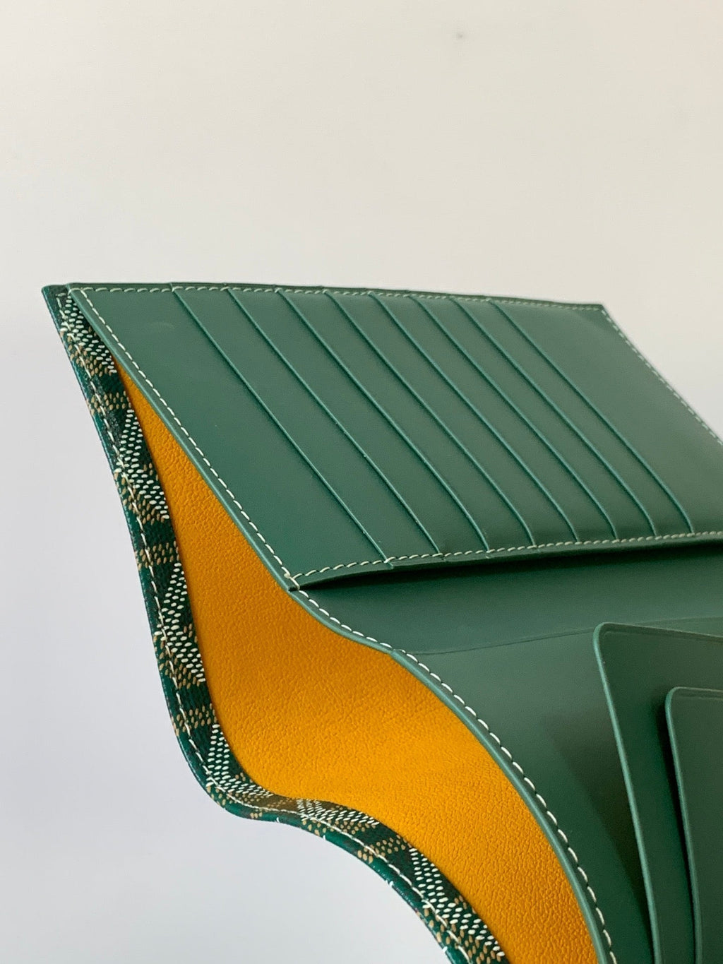 RICHELIEU CHECKBOOK WALLET 19 IN GREEN GOYARDINE CANVAS AND CALFSKIN