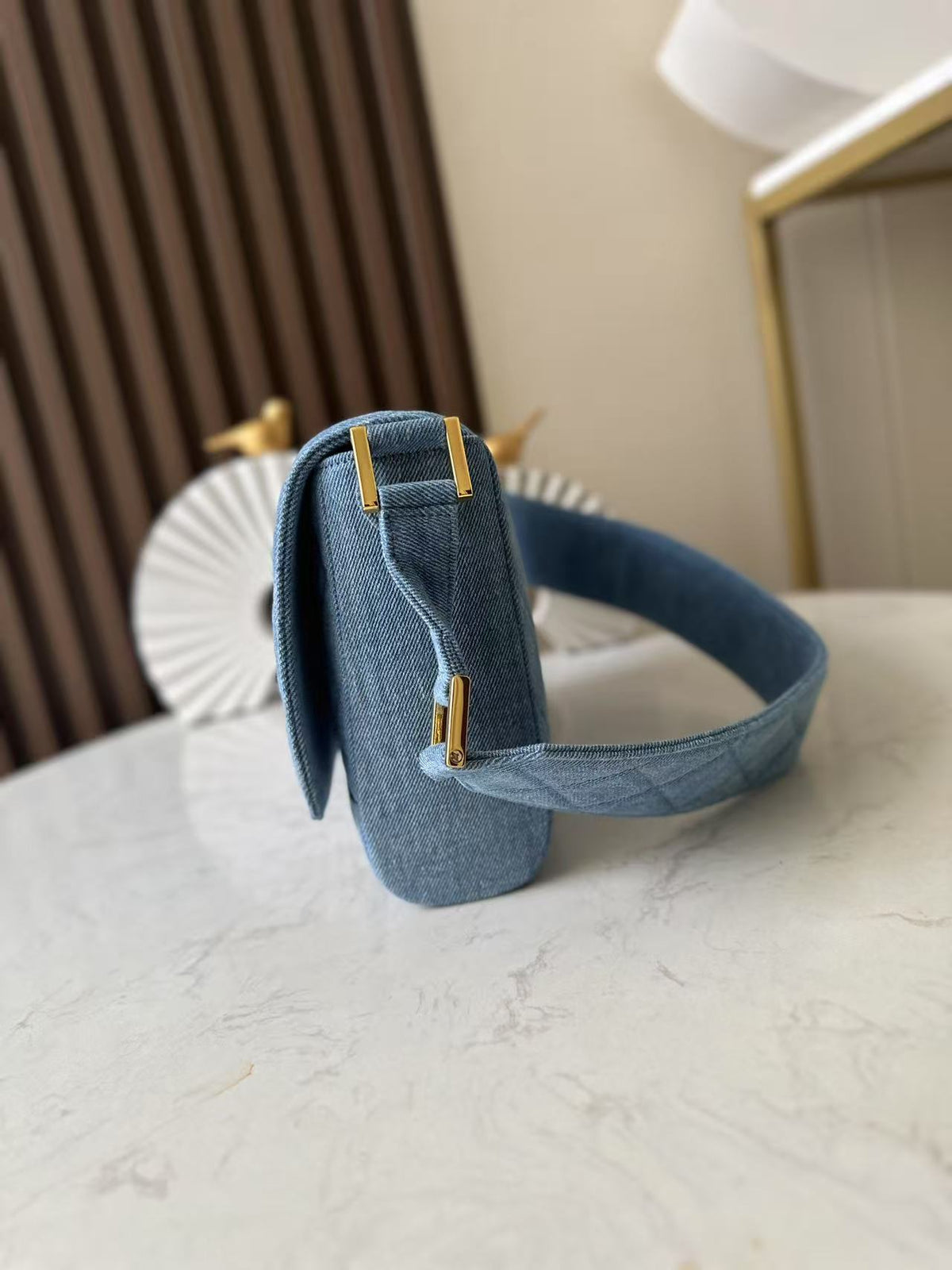 CHANEL 25S SHOULDER BAG 26 IN BLUE DENIM WITH GOLD HARDWARE