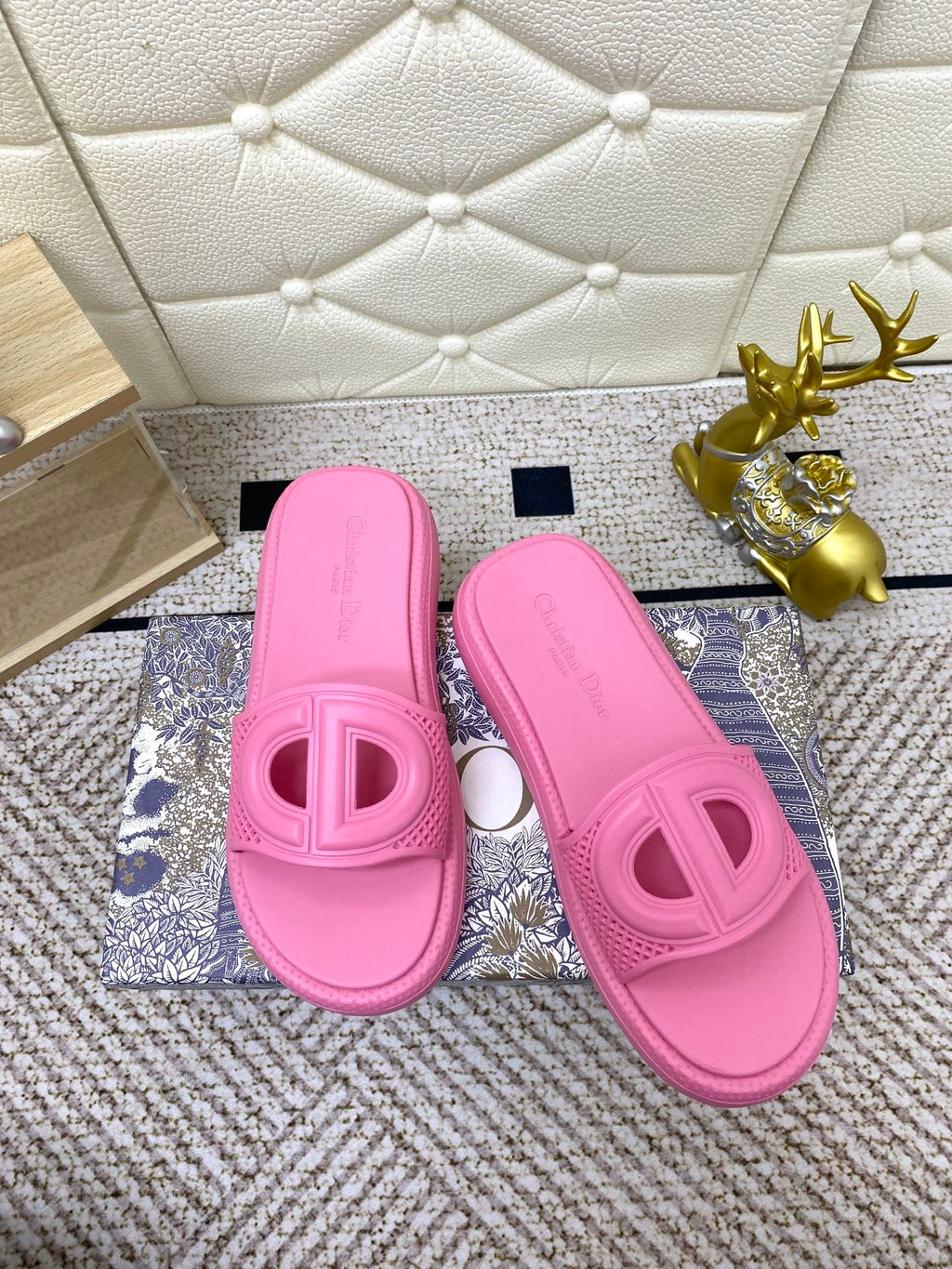 DIOR FLAT SLIDES 25S IN PINK TPU