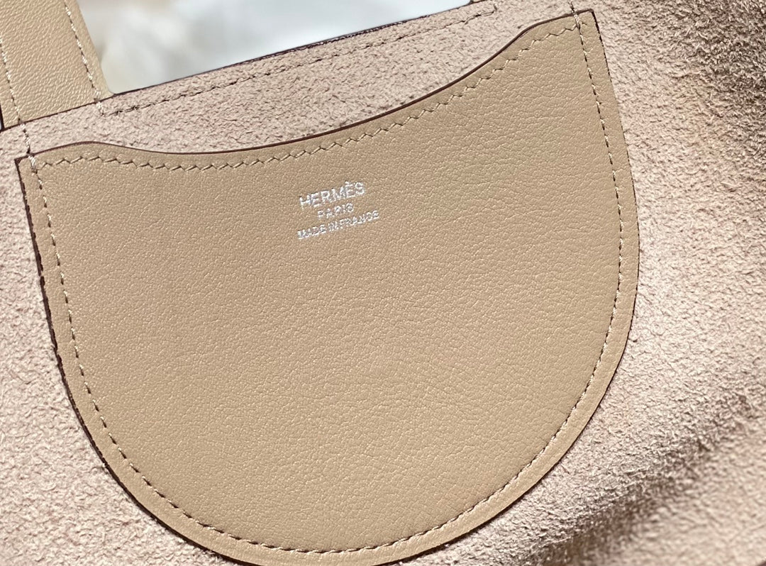 HERMES 25S IN THE LOOP 18 IN LIGHT BROWN CALFSKIN SILVER HARDWARE