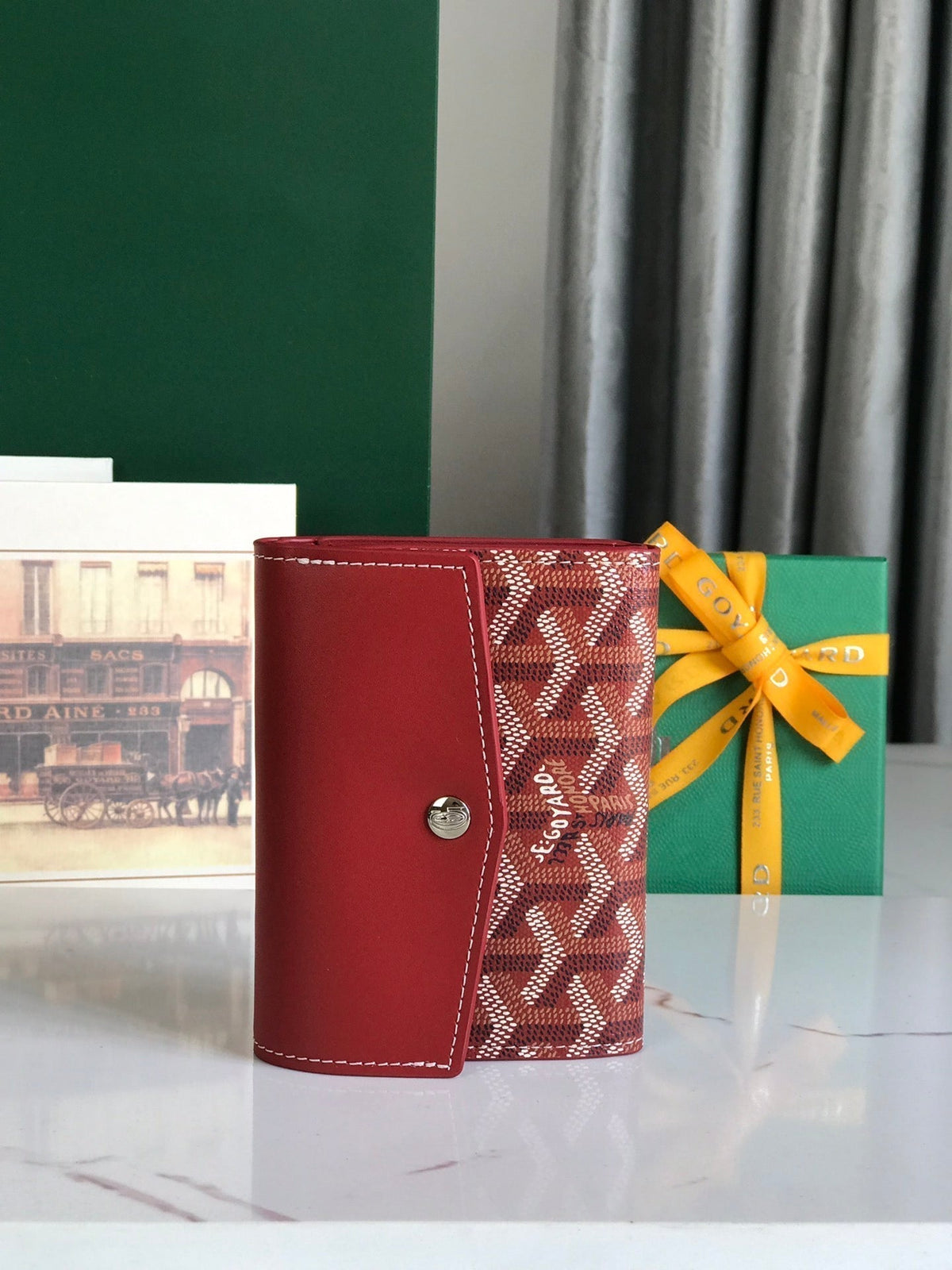 SAINT-GABRIEL WALLET 12 IN CLASSIC RED CALFSKIN AND GOYARDINE CANVAS