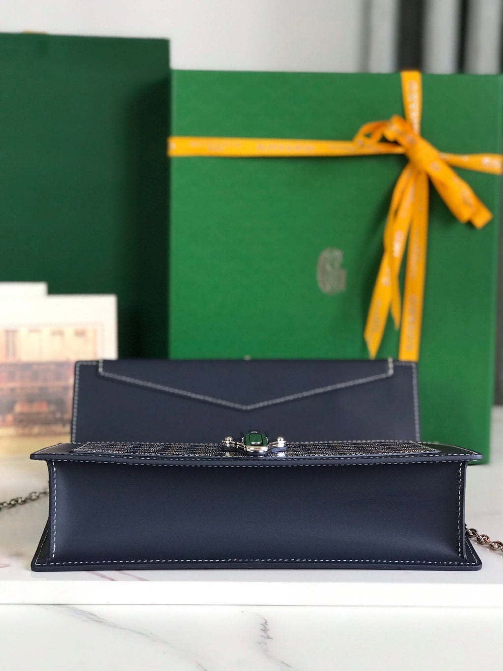 DUCHESSE MARIE-CAROLINE BAG 25 IN NAVY BLUE GOYARDINE CANVAS AND SMOOTH CALFSKIN