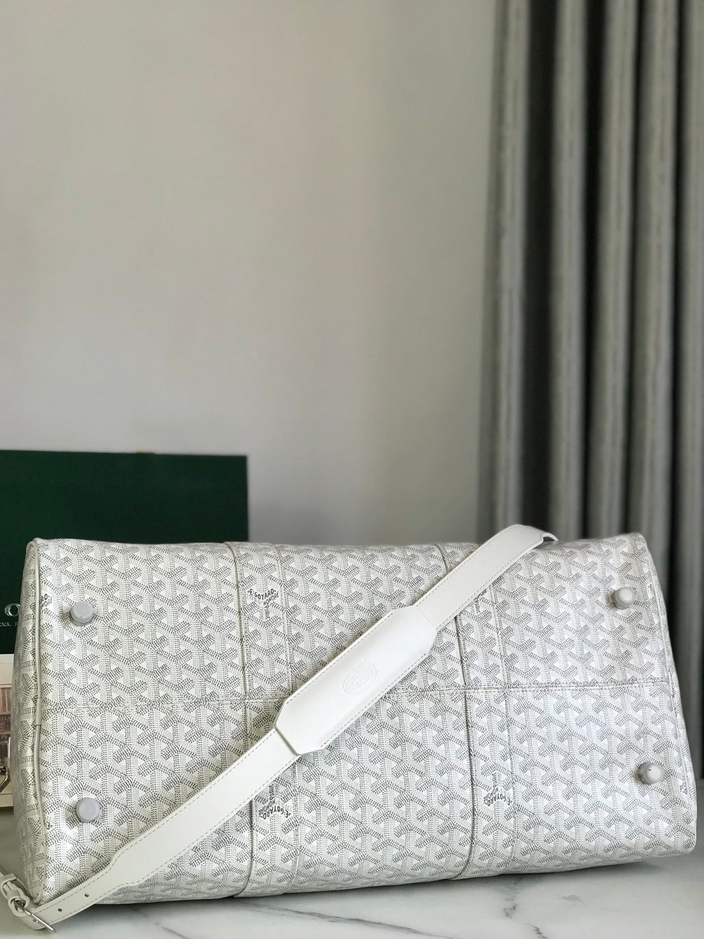 BOSTON 50 BAG IN WHITE GOYARDINE CANVAS AND CALFSKIN TRIM