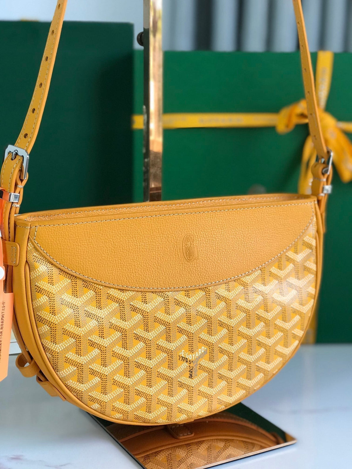 HIRONDELLE BAG 25 IN YELLOW LAMBSKIN AND GOYARDINE CANVAS