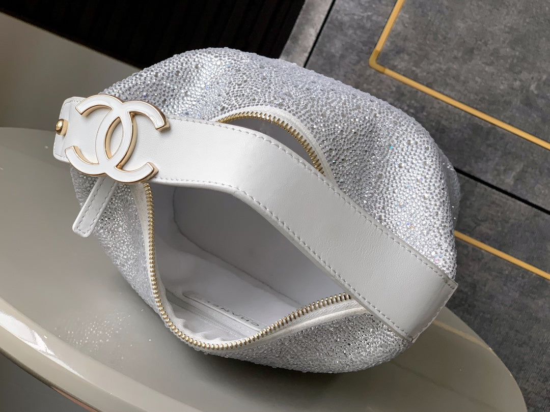 CHANEL 25S SHOPPING BAG 18 CM IN SILVER RHINESTONE-STUDDED
