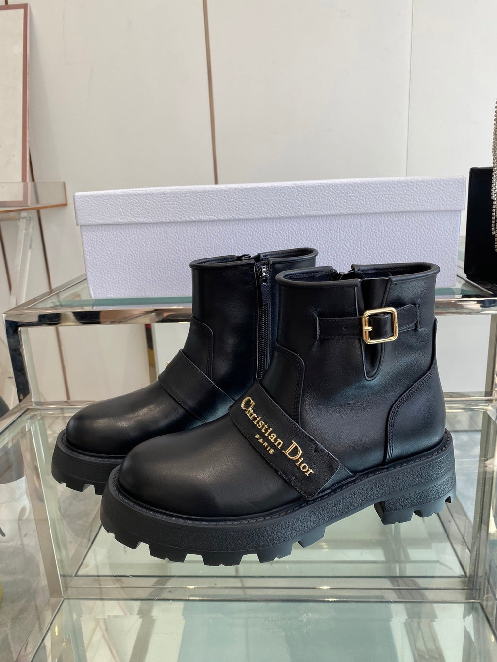 DIOR 25S D-QUEST ANKLE BOOT 35MM IN BLACK CALFSKIN