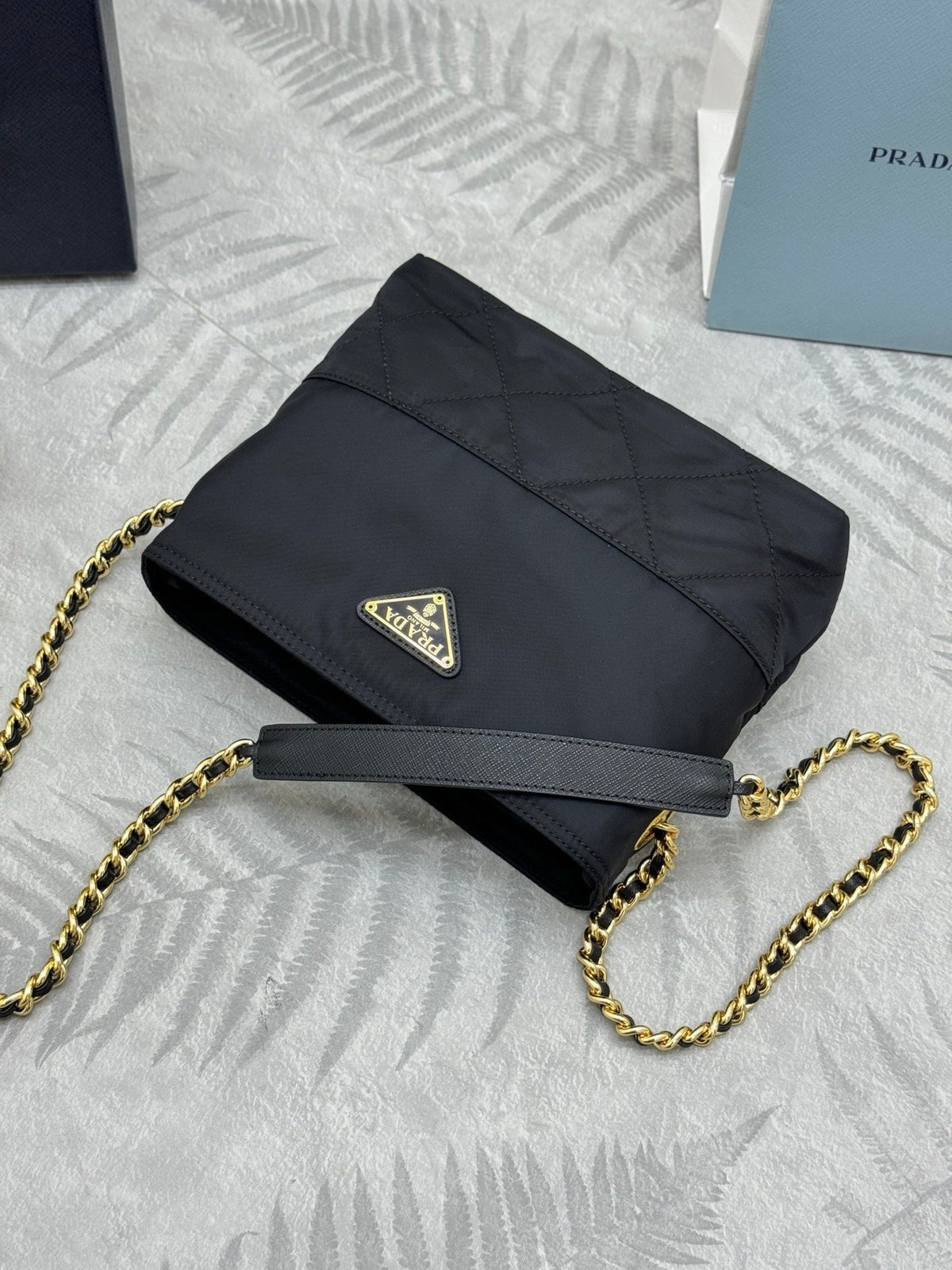 PRADA 25S CROSSBODY BAG 21 IN BLACK NYLON GOLD HARDWARE