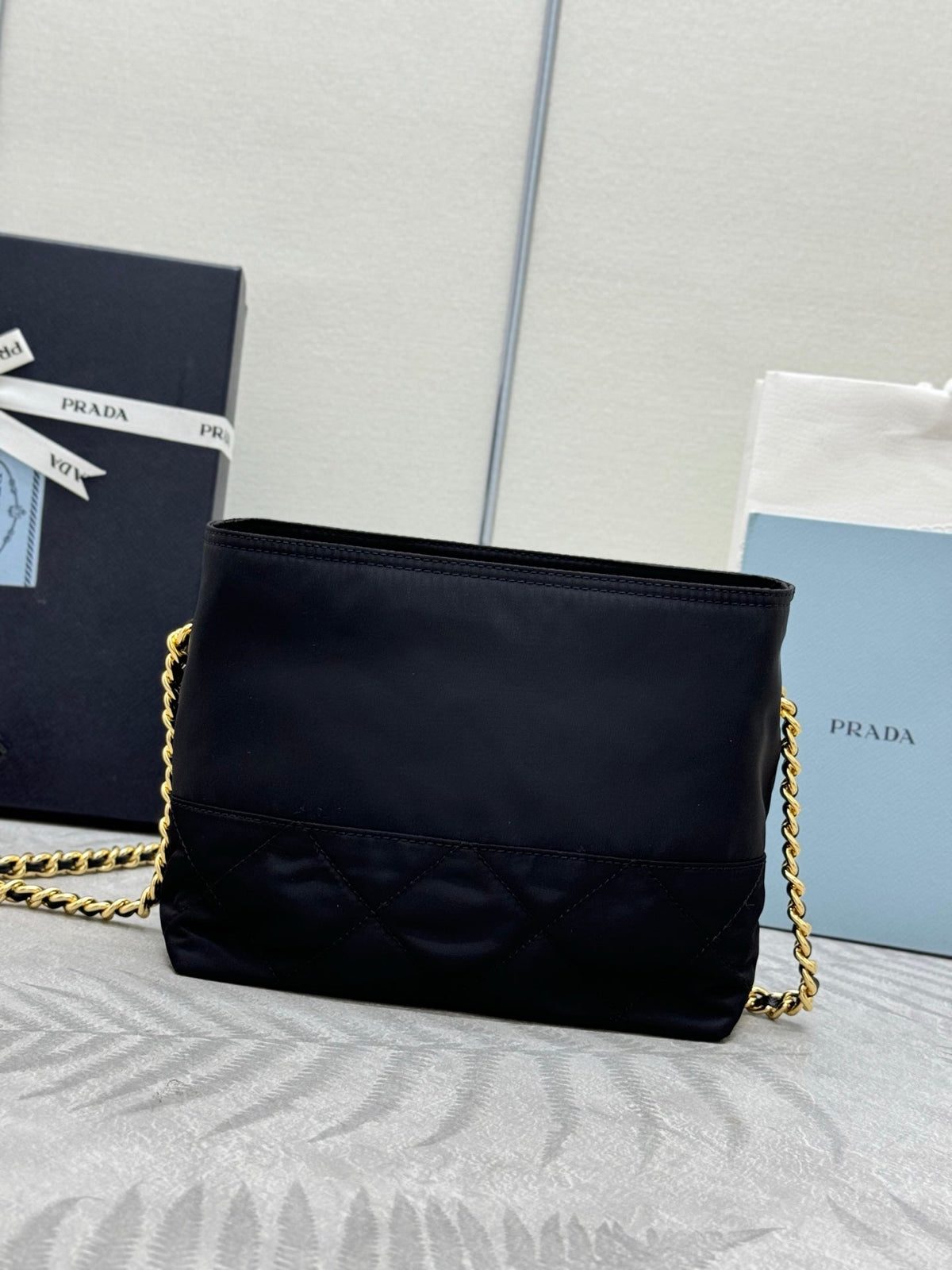 PRADA 25S CROSSBODY BAG 21 IN BLACK NYLON GOLD HARDWARE