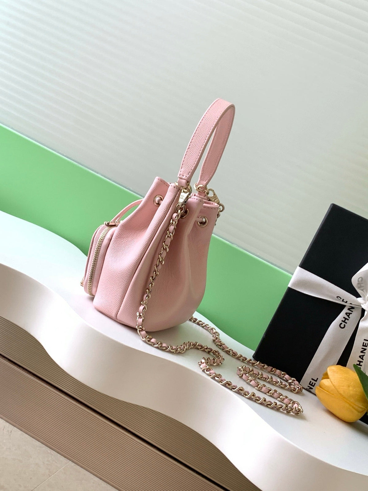 CHANEL 25S MINI BUCKET BAG 12 IN PINK CALFSKIN GOLD HARDWARE