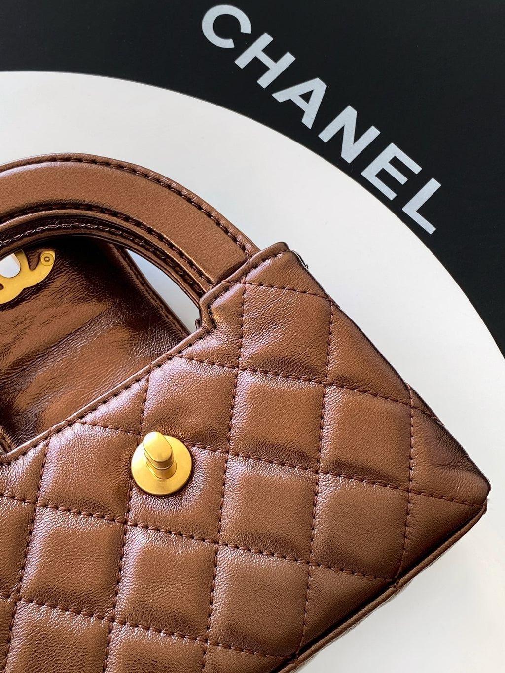 CHANEL 25S MINI KELLY BAG 13 IN BROWN METALLIC LAMBSKIN WITH GOLD HARDWARE