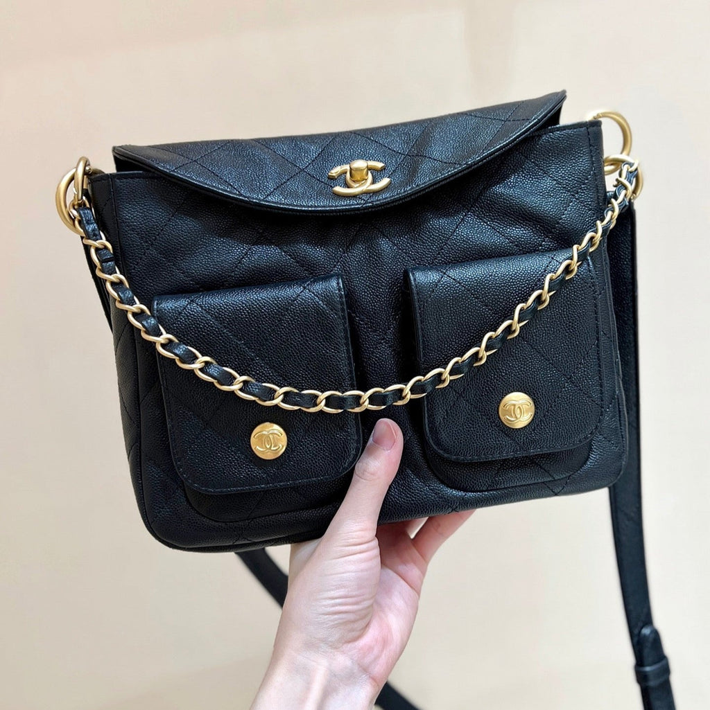 CHANEL 25S HOBO BAG 24 IN BLACK HAAS SOFT COWHIDE FABRIC