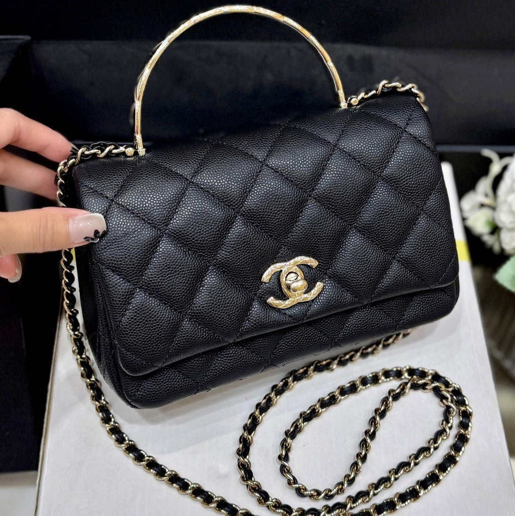 CHANEL 25S COCO CRUSH HANDLE 18 IN BLACK CALFSKIN GOLD HARDWARE