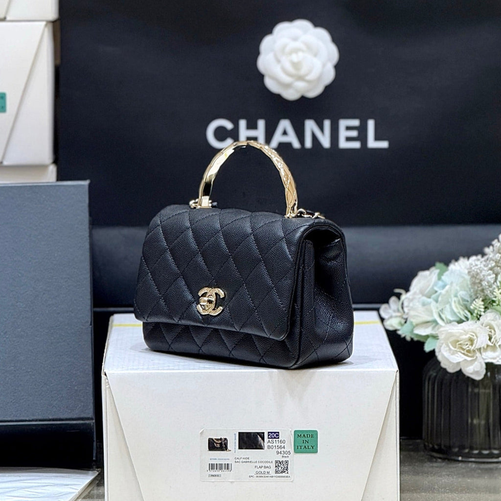 CHANEL 25S COCO CRUSH HANDLE 18 IN BLACK CALFSKIN GOLD HARDWARE
