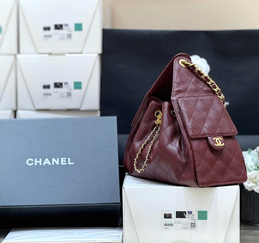CHANEL 25S HANDBAG IN ROSSO ANCORA RED 30 GRAINED CALFSKIN GOLD HARDWARE