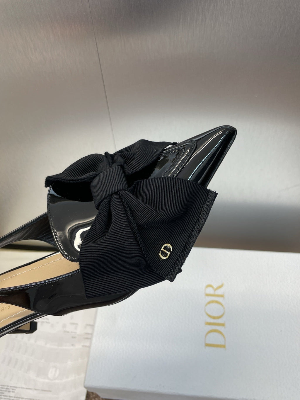 DIOR 25S SLINGBACK PUMP 55MM IN BLACK PATENT CALFSKIN AND GROSGRAIN