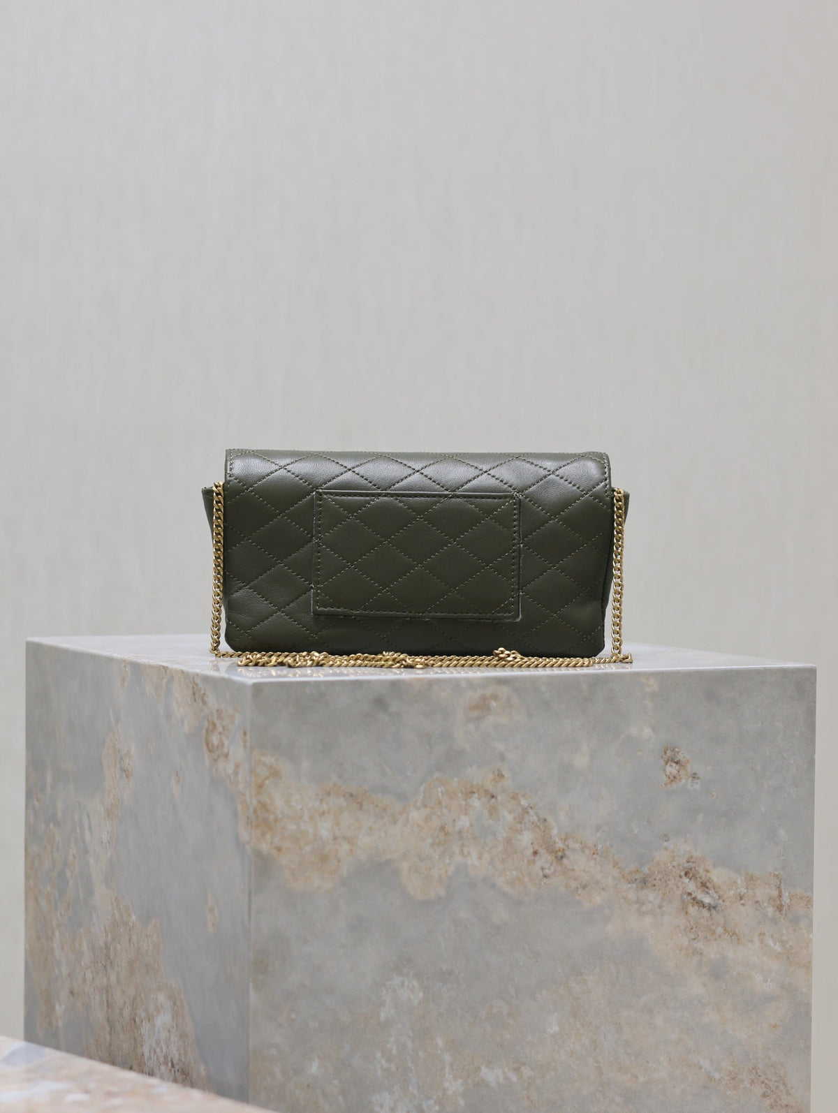 YSL 25S SAINT LAURENT GABY 19 IN DARK OLIVE QUILTED CALFSKIN GOLD HARDWRE