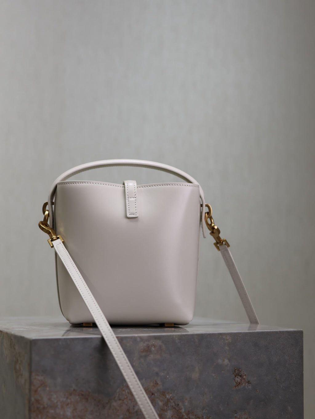 YSL 25S LE 37 MINI 15 IN DUSTY GRAY CALFSKIN GOLD HARDWARE