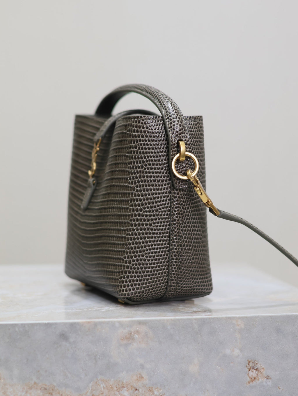 YSL 25S LE 37 MINI 15 IN BROWN LIZARD PATTERN CALFSKIN GOLD HARDWARE