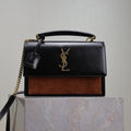 YSL 25S SUNSET MM 25 IN BLACK CALFSKIN AND CARAMEL SUEDE GOLD HARDWRE